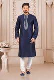 Dark Blue & White Colour Readymade Sherwani