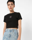 Brand Logo Embroidered Cropped Crew-Neck Women T-Shirt