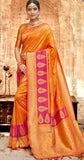 Dark Orange & Pink Colour Silk Saree