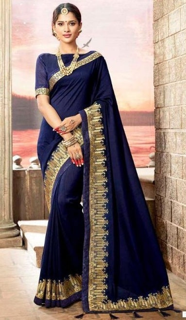 Royal Blue Colour Festival Wear Saree