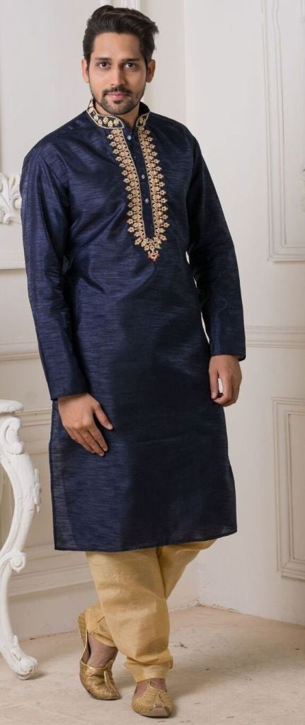 Navy Blue & Gold Kurta Pajama