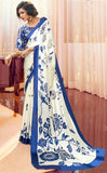 Dark Blue & White Colour Printed Saree With Fancy Blouse