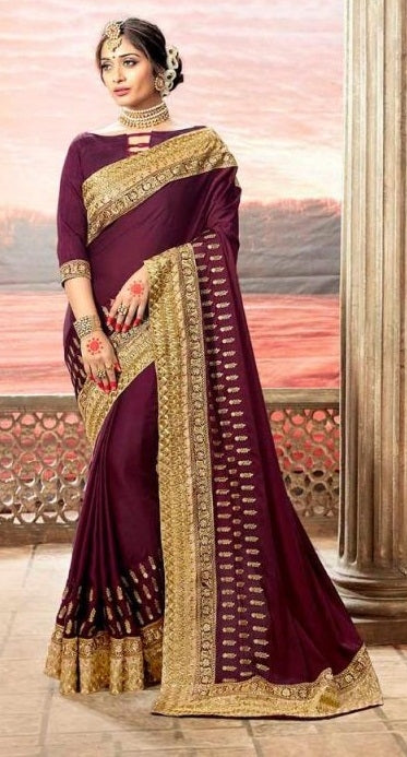 Best Collection Dark Wine Colour Festival Wear Saree