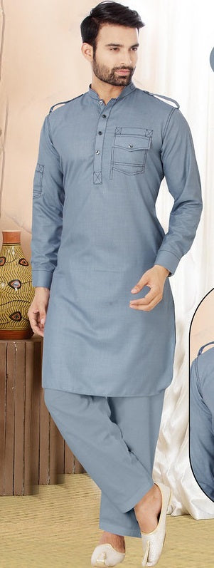 Pathani Style Gray Kurta Pajama