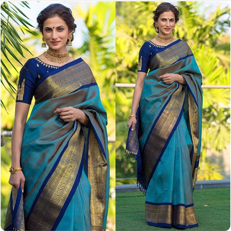 Light Sky Blue Colour Wedding Wear Saree