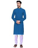 Dark Blue & White Colour Readymade Men's Wear Kurta Pyjama