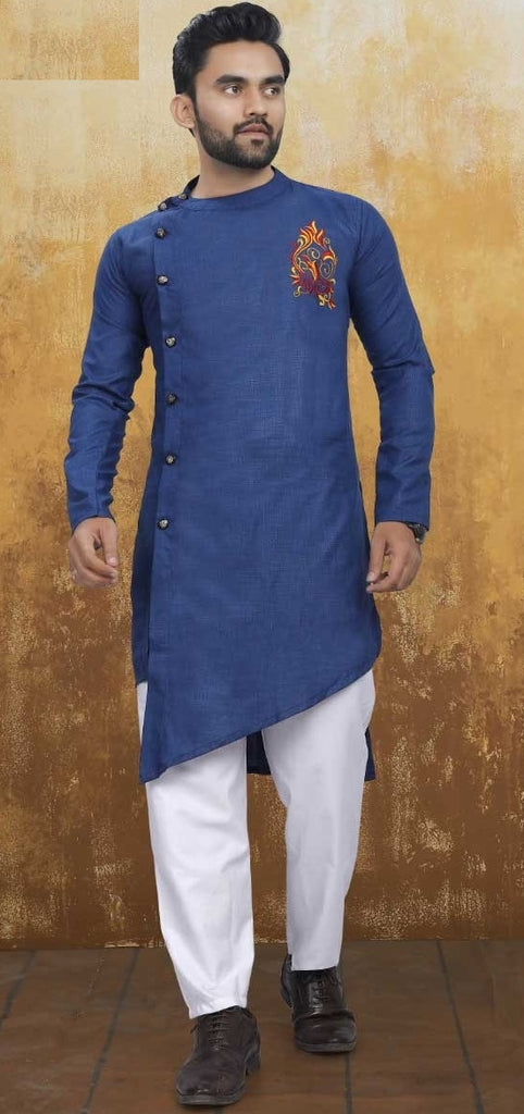 Dark Blue & White Men's Wear Kurta Pajama