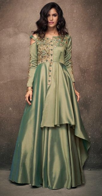 Wedding Olive Green Colour Embroidery Work Gown
