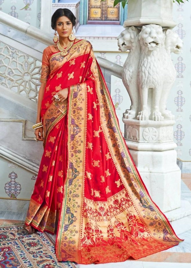 Red Indian Festival Wear Silk Saree