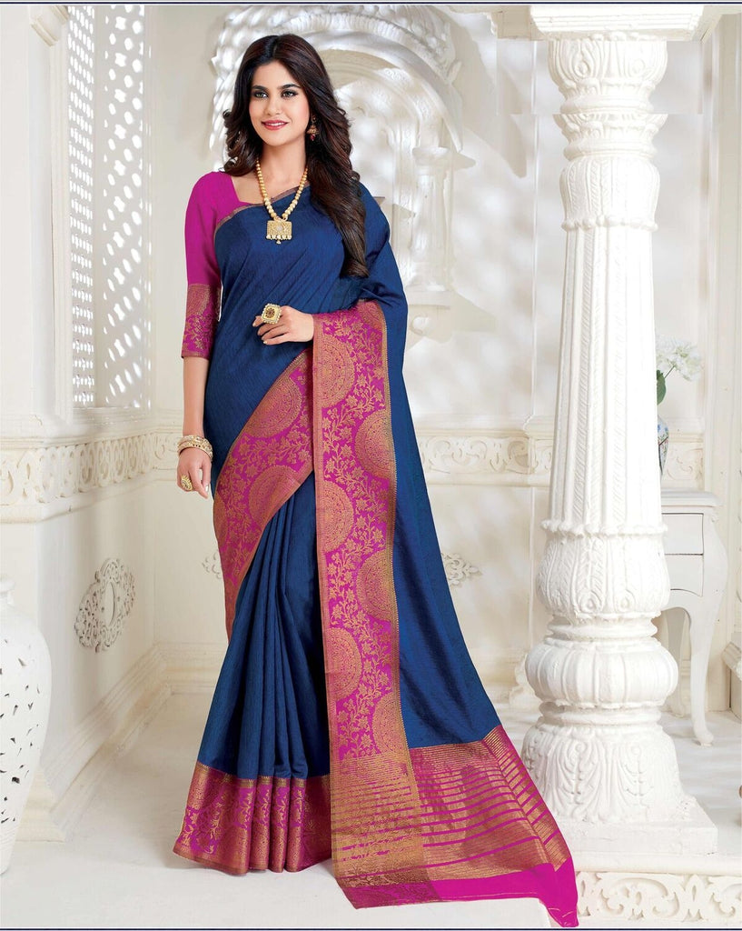 Dark Blue Colour Indian Festival Wear Silk Saree