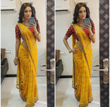 Royal Style Yellow Colour Embroidery Work Saree