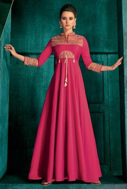 Silk Party Wear Gown In Pink Colour
