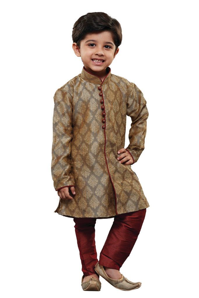 Maroon & Beige Colour Kid's Wear Readymade Kurta Pyjama