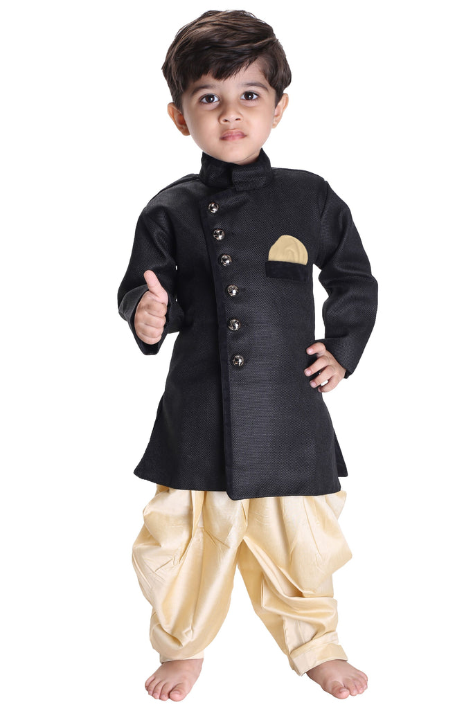 Gold & Black Colour Kid's Wear Dhoti Style Sherwani