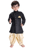 Gold & Black Colour Kid's Wear Dhoti Style Sherwani