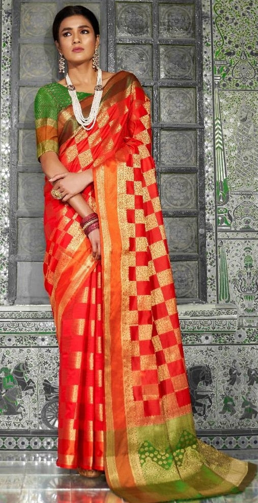 Orange Colour Handloom Weaving Silk Saree