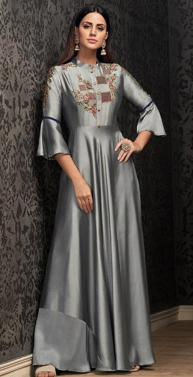 Latest Gray Colour Party wear Floor Length Gown