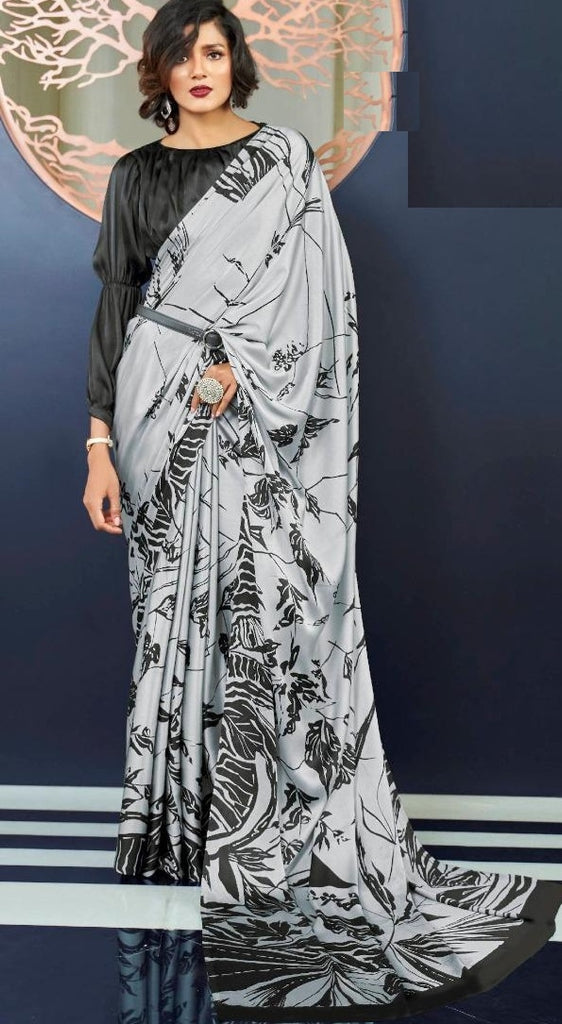 Drak  Gray & Black Party Wear Japan Silk Saree