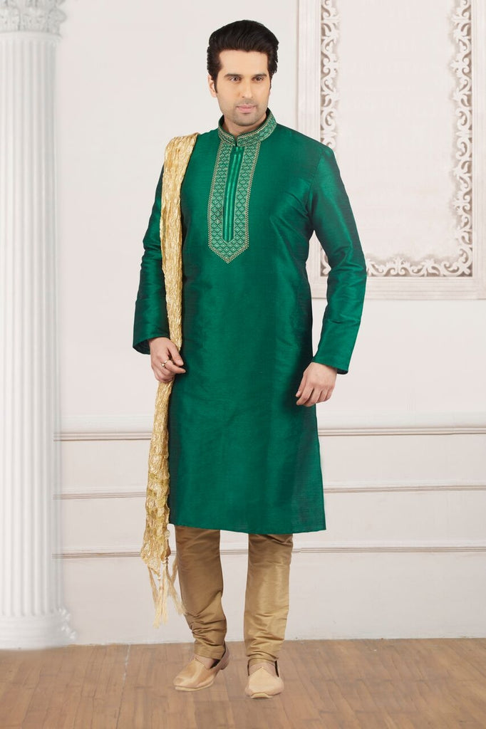 Dark Green & Beige Colour Readymade sherwani
