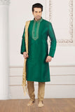 Dark Green & Beige Colour Readymade sherwani