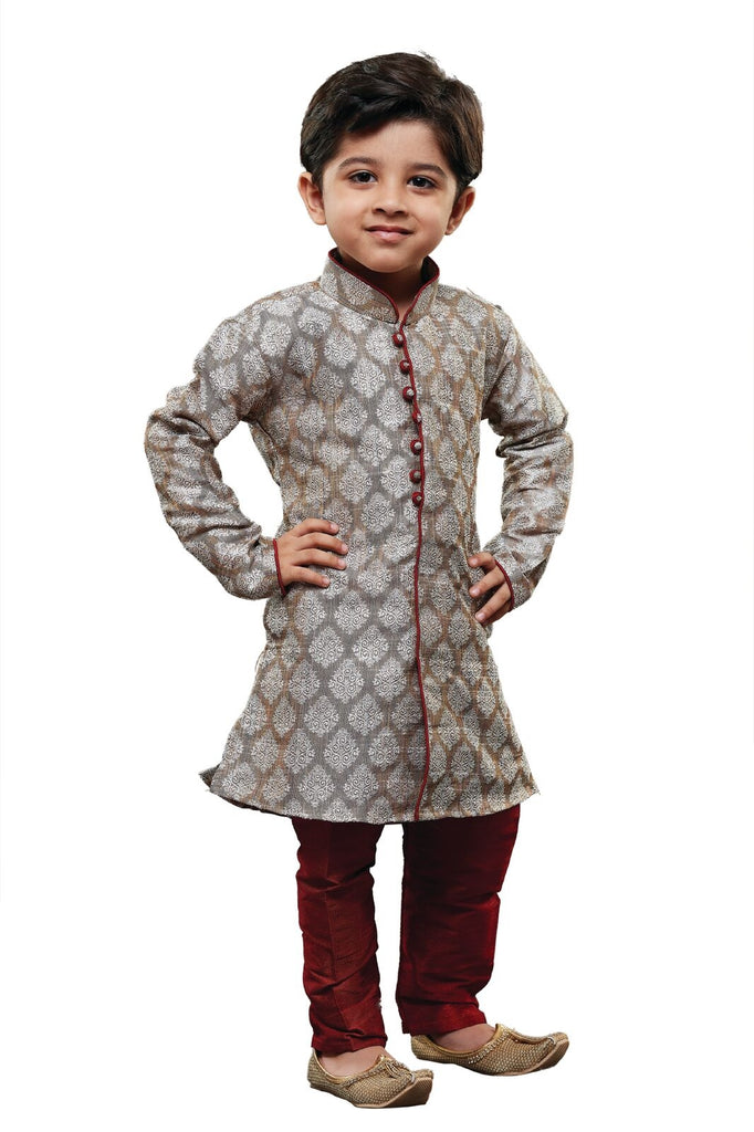 Gray & Maroon Colour Readymade Kid's Wear Kurta Pyjama