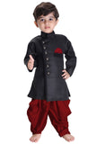 Dark Maroon & Black Colour Kid's Wear Readymade Sherwani