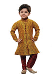 Dark Mustard & Maroon Colour Kid's Wear Cotton Silk Kurta Pyjama
