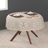2 Seater Round Table Cover (40x40 Inch) - Flower Design, Rust