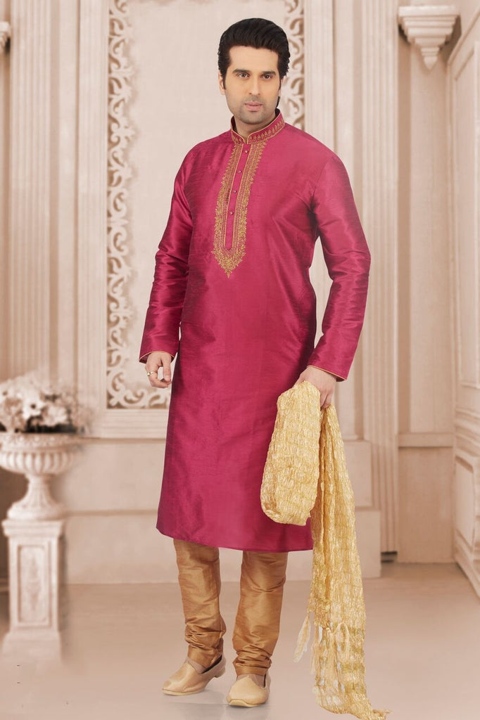 Dark Pink & Beige colour Readymade Sherwani