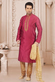 Dark Pink & Beige colour Readymade Sherwani