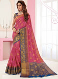 Best Pink & Blue Raw Silk Saree
