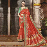 Traditional Orange Silk Jacquard Designer Embroidered Saree