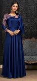 Dark Blue Colour Party Wear Fancy Floor Length Gown