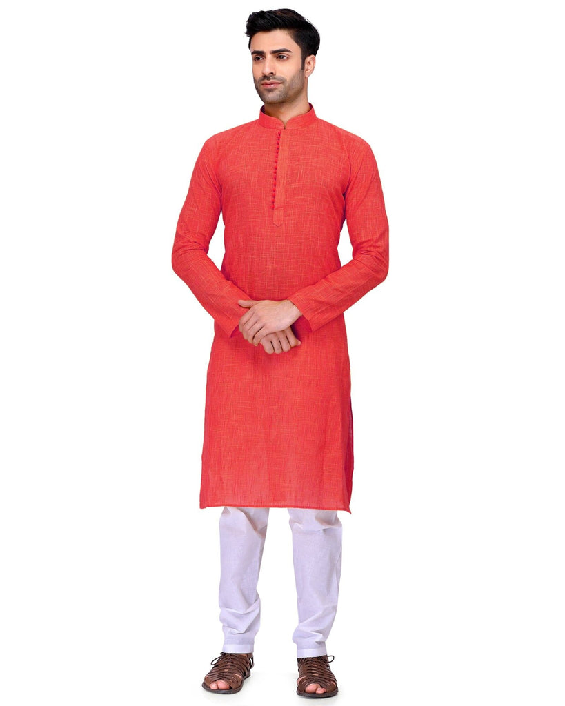 Exclusive Stunning Red & White Colour Raw Silk Kurta Pyjama