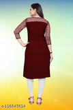 Casual American Crepe And Rasal Net Round-Neck 3/4 Length Sleeves Maroon Kurti (45" Inches)