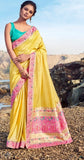 Nice Yellow Printed Silk Saree
